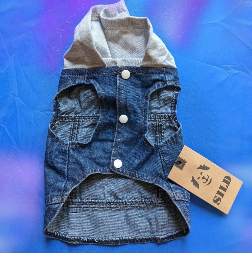 Denim Dog Vest with Gray Hood